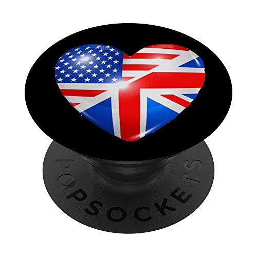 British American Flag Heart Love Britain USA PopSockets Grip and Stand for Phones and Tablets
