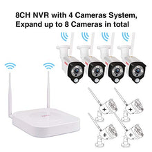 Load image into Gallery viewer, [3MP&amp;2 Way Audio&amp;Expandable] Tonton Security Camera System Wireless,8CH 5MP NVR Recorder with 1TB HDD and 4PCS 3MP Outdoor Bullet Wireless IP Cameras with PIR Sensor,Floodlight,Plug and Play(White)
