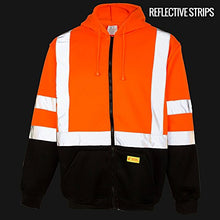 Load image into Gallery viewer, New York Hi-Viz Workwear H9011 Men&#39;s ANSI Class 3 High Visibility Class 3 Sweatshirt, Full Zip Hooded, Lightweight, Black Bottom (Small)
