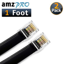 Load image into Gallery viewer, (2 Pack) 1 Foot RJ12 6P6C Telephone Cable for Voice 12 inch Modular Telephone Cord (Black - Reverse Wiring)
