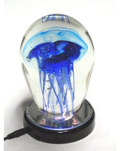 Load image into Gallery viewer, 5.5&quot; Blue Glass Jellyfish on LED Light Stand
