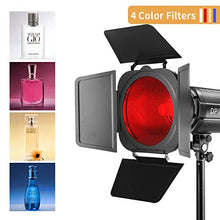 Load image into Gallery viewer, JINBEI Led Video Light Modifier Barn Door with Honeycomb Grid Bowens Mount 3 Color Filter Gels with 7.9&quot;/ 20Cm Standard Reflector Accessories Kit for Pro Studio Photography (Blue Yellow Red)
