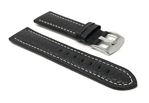 Extra Long, 22mm Black Smartwatch Band Strap fits Motorola 360 (46mm Case), S3 Classic, Fossil Q & Many More, Leather, White Stitch