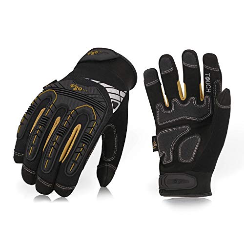 Vgo 3Pairs High Dexterity Heavy Duty Mechanic Glove, Rigger Glove, Anti-vibration, Anti-abrasion, Touchscreen (Size XL, Black, SL8849)