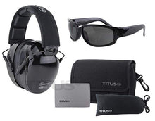 Load image into Gallery viewer, Titus Triple Black B4-26/32 NRR Noise Reduction Hearing Protection &amp; Classic Style Safety Glasses Combos (26db Premium Headband, Smoke)
