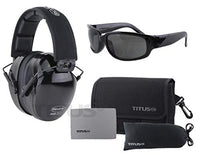 Titus Triple Black B4-26/32 NRR Noise Reduction Hearing Protection & Classic Style Safety Glasses Combos (26db Premium Headband, Smoke)
