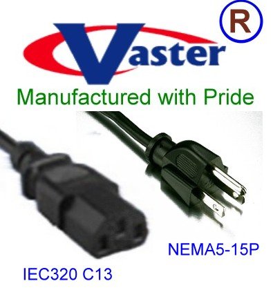 5 Pcs/Pack - Standard AC Power Cord (UL 16 AWG), NEMA5-15P/IEC320 C13, 1 Ft