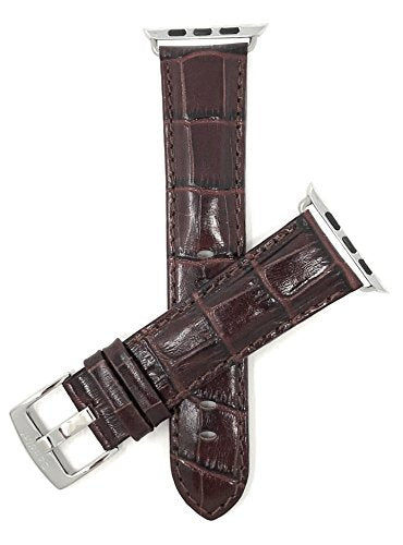 Bandini Replacement Watch Band for Apple Watch 38mm / 40mm Brown, Mens' Alligator Style Leather, Glossy, Fits Series 6, 5, 4, 3, 2, 1
