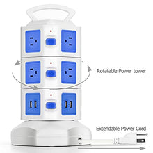 Load image into Gallery viewer, TNP Power Strip Tower with USB Ports Surge Protector - 10 AC Outlet + 4 USB Port Charging Station Desk Power Strip Supply Adapter Plug, Individual Switch, 6FT Extension Cord
