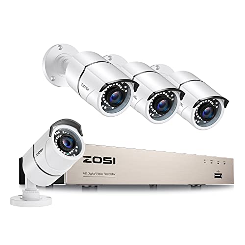 ZOSI 5MP Lite Home Security Camera System Outdoor,H.265+ 8Channel CCTV DVR and 4PCS 1920TVL 1080p Weatherproof Surveillance Cameras,120ft Night Vision,Motion Alert,Remote Access,No Hard Drive