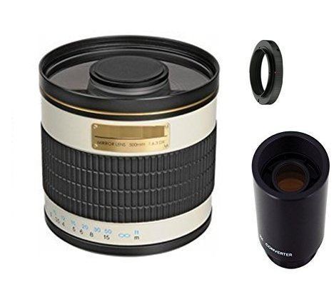 500mm f/6.3 Manual Focus Telephoto Mirror Lens + 2X Teleconverter = 1000mm for Canon EOS Rebel T6s, T6i, SL1, T5, T5i, T4i, 70D, 60D, 60Da, 7D, 6D, 5D, 5DS R, 1D Digital SLR Camera