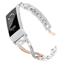 Load image into Gallery viewer, Wearlizer Compatible with Fitbit Charge 3 / Charge 4 Bands for Women Metal Replacement Charge 3 hr Band Strap with Bling Rhinestone Bangle for Fitbit Charge 4 Special Edition - Rose Gold Silver

