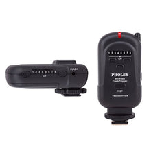 Load image into Gallery viewer, PHOLSY Wireless Flash Trigger Transmitter and Receiver (Range of 650&#39;/ 200m) Wireless Remote Speedlite Trigger with 3.5mm PC Receiver for Flash Units with Universal Hot Shoe
