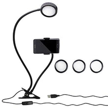 Load image into Gallery viewer, LS Photography Selfie Ring Light with Gooseneck Extension Bar &amp; Spring Clamp Mounting Adapter &amp; Spring Cell Phone Clip Holder, 3-Level Brightness Control Switch, USB Power Cable Port, LGG623
