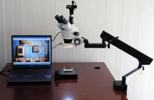Load image into Gallery viewer, AmScope SM-6TZ-54S-9M Digital Professional Trinocular Stereo Zoom Microscope, WH10x Eyepieces, 3.5X-90X Magnification, 0.7X-4.5X Zoom Objective, 54-Bulb LED Light, Clamping Articulating Arm Stand, 110
