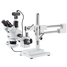 Load image into Gallery viewer, AmScope 7X-90X Simul-Focal Stereo Boom Stand Microscope with a Fluorescent Light and 3MP Camera
