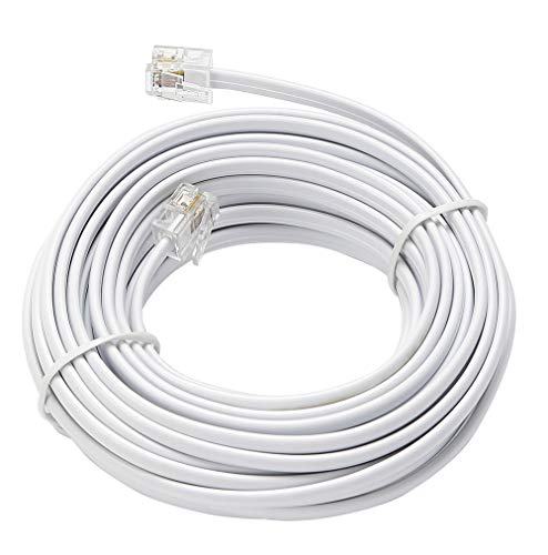 Telephone Extension Line Cord Cable Wire, Land Phone line, White, 25ft, Standard RJ11 Plugs