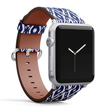 Load image into Gallery viewer, S-Type iWatch Leather Strap Printing Wristbands for Apple Watch 4/3/2/1 Sport Series (38mm) - Boho Style with Tribal Art Ikat Ogee in Traditional Classic Blue and White Colors
