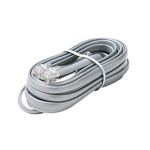 7' FT Cable Data Modular 8 Conductor Silver Cord Satin Gray Flat RJ45 Telephone Line Flat Cord Voice Data with Plug RJ-45 Connector Both End 8P8C Phone Cross-Wired for VoIP