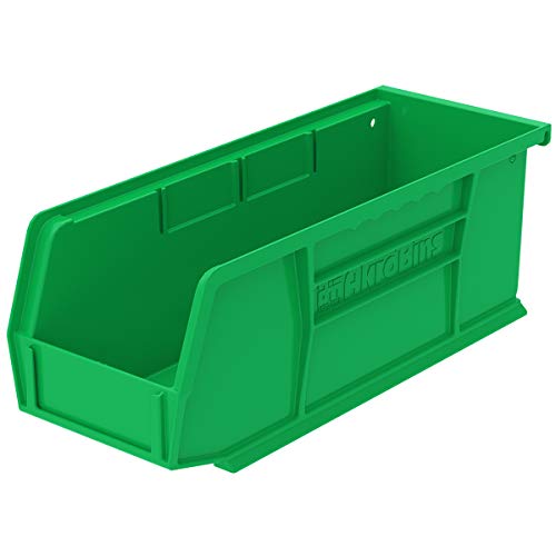 Akro-Mils 30224 AkroBins Plastic Storage Bin Hanging Stacking Containers, (11-Inch x 4-Inch x 4-Inch), Green, (12-Pack) (30224GREEN)