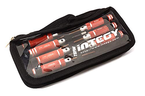 Integy RC Model C25381RED 7pcs Mini Tool Set, 1.5, 2.0, 2.5mm Allen + 4.0, 5.5 Socket + Screw Driver Tips