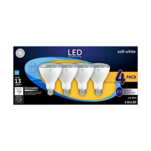 GE LED Indoor Floodlight Bulbs, 10 Watt (65 Watt Equivalent) Soft White, BR30 Bulb Type, Medium Base, Dimmable (4 Pack)