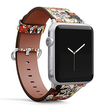 Load image into Gallery viewer, Compatible with Big Apple Watch 42mm, 44mm, 45mm (All Series) Leather Watch Wrist Band Strap Bracelet with Adapters (Doodle Dogs Cats Faces)
