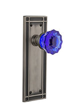 Load image into Gallery viewer, Nostalgic Warehouse 723392 Mission Plate Double Dummy Crystal Cobalt Glass Door Knob in Antique Pewter
