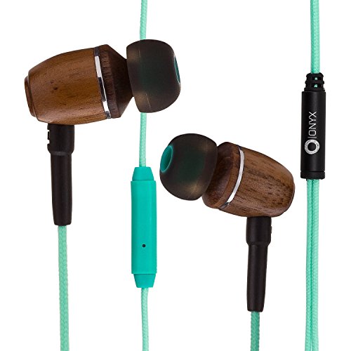 Onyx Elo Premium Genuine Wood In Ear Noise Isolating Headphones|Earbuds|Earphones With Microphone (T