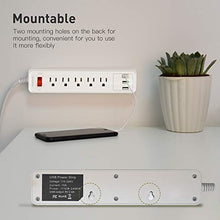 Load image into Gallery viewer, SUPERDANNY Mountable Surge Protector Power Strip with USB 5 Outlets 3 USB Ports Extension Cord with A Hook &amp; Loop Fastener, for iPhone iPad Tablet PC Home Office Travel White
