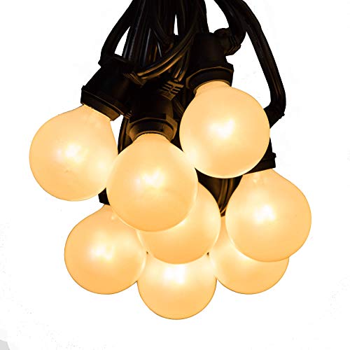 25 Foot C9 Commercial Exterior Globe String Lights with 20 G50 2 Inch White Satin Bulbs (Black Wire) for Weatherproof Heavy Duty Vintage Outside Lighting