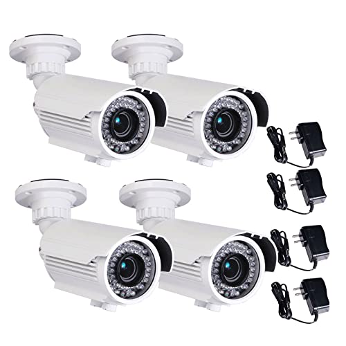 VideoSecu 4 Pack 700TVL Security Cameras Built-in Effio CCD Video IR Outdoor Day Night 4-9mm Zoom Focus Lens 42 Infrared Leds Bullet Security Camera for DVR Home CCTV Surveillance System with Power Su