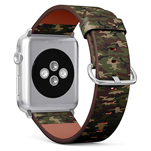 Compatible with Big Apple Watch 42mm, 44mm, 45mm (All Series) Leather Watch Wrist Band Strap Bracelet with Adapters (Army Camouflage)