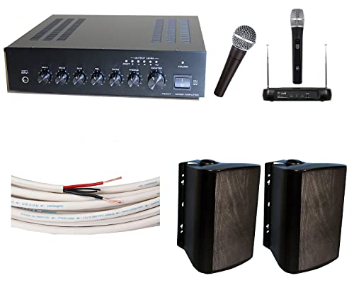 KIT Outdoor PA Sound System Bundle Baseball Field Stadium Horse Arena Easy Install Speakers (Speakers White or Black- Depends on Inventory) Baseball, Race Track Public Address Outdoor PA Sound System