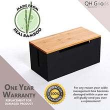 Load image into Gallery viewer, QH Goods Bamboo Cable Management Box Organizer Storage Large Wood Cord Cover for Floor Under Desk to Hide and Hold Power Strip, TV, Router, Computer, USB Hub, and Electrical Outlet Plug Wire (Black)
