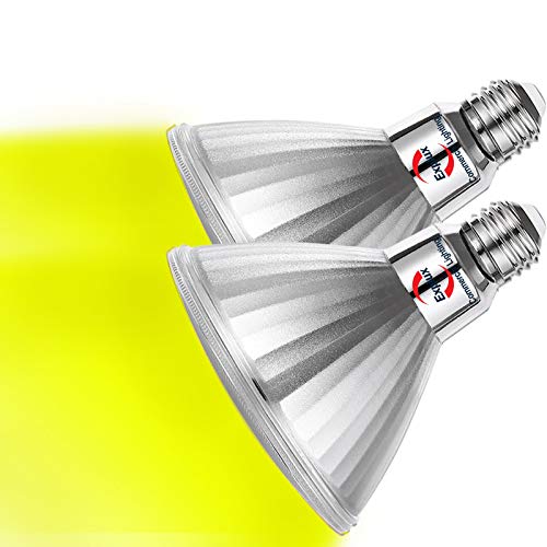 Explux Commercial-Grade Yellow LED PAR38 Flood Light & Bug Light Bulb, 120W Equivalent, Full Glass Outdoor Weatherproof & Anti-Ageing, Dimmable, Yellow Color Spotlight, 2-Pack