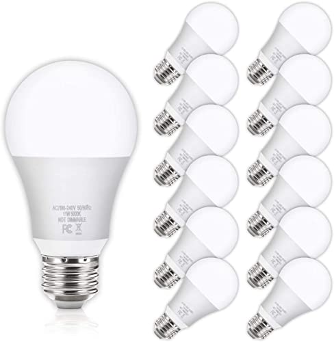 HueLiv 12Pack A19 LED Light Bulbs 100 Watt Equivalent 5000K Daylight White, No Flicker E26 Medium Screw Base Bulbs, 1100Lumens, Non Dimmable