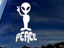Load image into Gallery viewer, Alien Peace Sign - Vinyl 4&quot; tall (color: WHITE) decal laptop tablet skateboard car windows sticke
