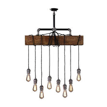 Load image into Gallery viewer, Industrial Rustic Wood Beam Linear Island Pendant Light 8-Light Chandelier Lighting Hanging Ceiling Fixture
