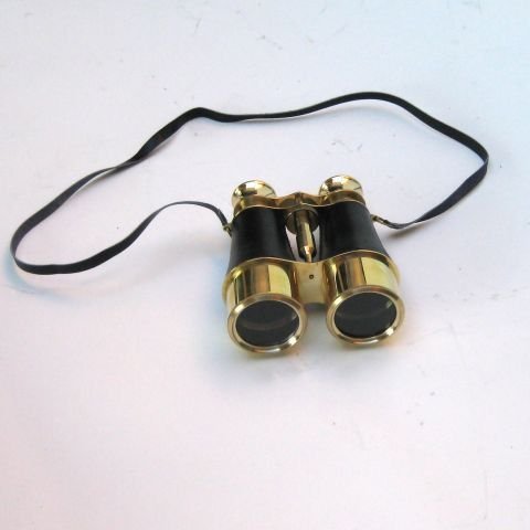 Brass Binoculars W/Faux Leather Wrap - Nautical Collection