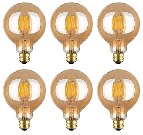 Bulbright 6PACK LED Vintage Edison Bulb, Amber Gilded Glass, G30/G95 6W LED Light Filament Bulb, E26 Base, Warm White 2700K, 50Watts Equivalent, 110-120VAC, Dimmable (Pack of 6, 6Watt)