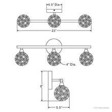 Load image into Gallery viewer, Luxury Crystal Globe Bathroom Vanity Light, Medium Size: 8&quot;H x 23&quot;W, with Modern Style Elements, Polished Chrome Finish and Crystal Studded Shades, UQL2631 by Urban Ambiance
