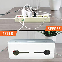 Load image into Gallery viewer, Comfecto Cable Management Box Under Desk Baby Proof Cord Hider Box Outlet Cover Box Wire Box Organizer for Power Adapter Strip Computer Extension Cord Box Protector White 16.8 x 6.8 x 6 Inch 1 pack
