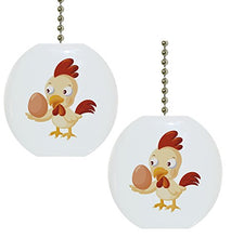 Load image into Gallery viewer, Set of 2 Chicken with Egg Solid Ceramic Fan Pulls
