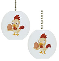 Set of 2 Chicken with Egg Solid Ceramic Fan Pulls