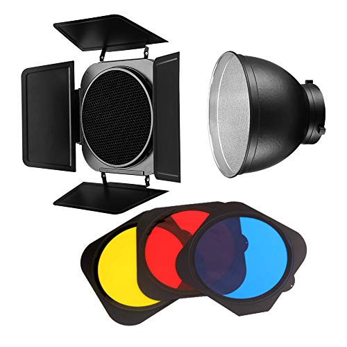 JINBEI Led Video Light Modifier Barn Door with Honeycomb Grid Bowens Mount 3 Color Filter Gels with 7.9