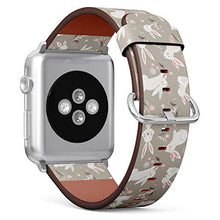 Load image into Gallery viewer, Compatible with Big Apple Watch 42mm, 44mm, 45mm (All Series) Leather Watch Wrist Band Strap Bracelet with Adapters (Easter Design Bunnies)
