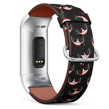 Load image into Gallery viewer, Replacement Leather Strap Printing Wristbands Compatible with Fitbit Charge 3 / Charge 3 SE - Cheshire cat Smiling Pattern on Black Background
