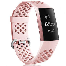 Load image into Gallery viewer, Wepro Bands Replacement Compatible Fitbit Charge 3 for Women Men Small, Waterproof Breathable Holes Watch Sport Strap Accessories for Fitbit Charge 3 SE Fitness Tracker, Pink Sand

