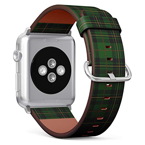 Q-Beans Watchband, Compatible with Big Apple Watch 42mm / 44mm, Replacement Leather Band Bracelet Strap Wristband Accessory // Clan Forbes Tartan Plaid Scottish Pattern